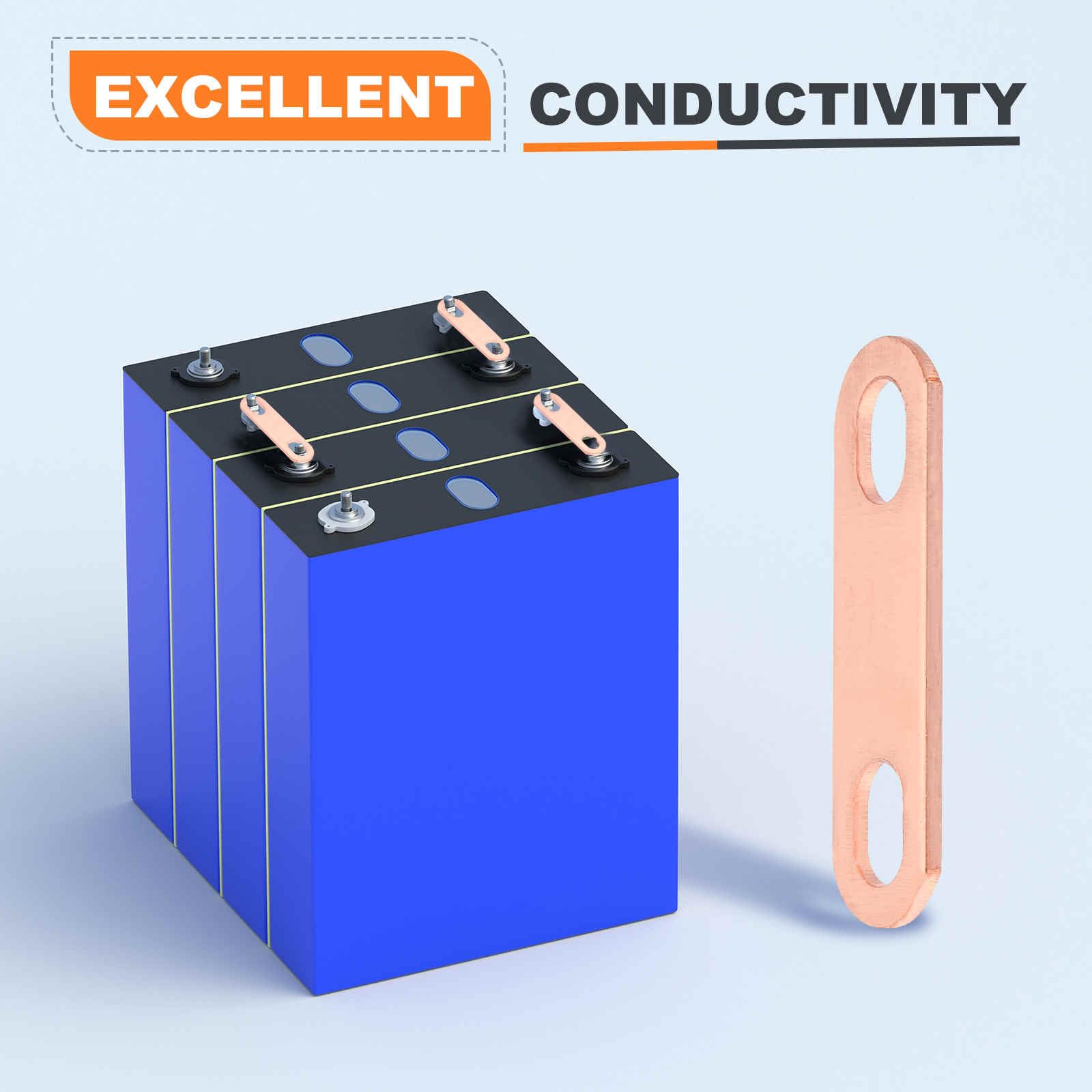 MECCANIXITY Lot de 5 connecteurs de barre omnibus plat en cuivre rouge plaqué nickel pour cellules LiFePO4 - Connecteur de barre omnibus - 80 mm - Cuivre rouge