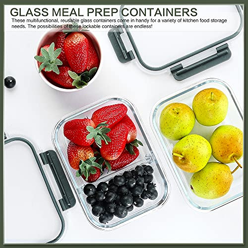 Komuee 10 Packs 30 Oz Glass Meal Prep Containers,Glass Food Storage Containers With Lids,Airtight Glass Lunch Bento Boxes,Bpa Free,Microwave, Oven, Freezer And Dishwasher,Gray #TOP6