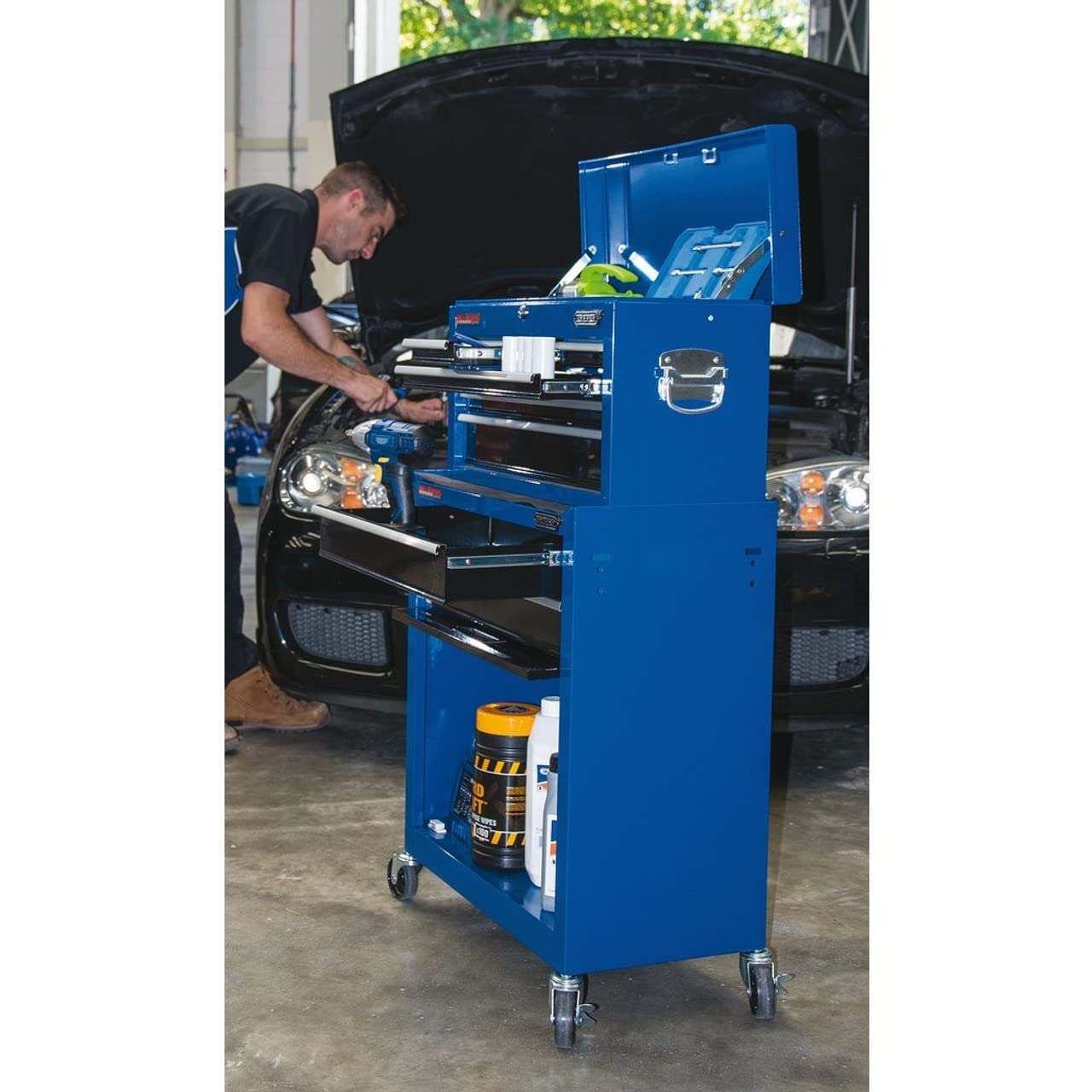 Draper Tools 51177 - Carrello portautensili con ruote e 2 cassetti, con cassettiera superiore a 5 cassetti