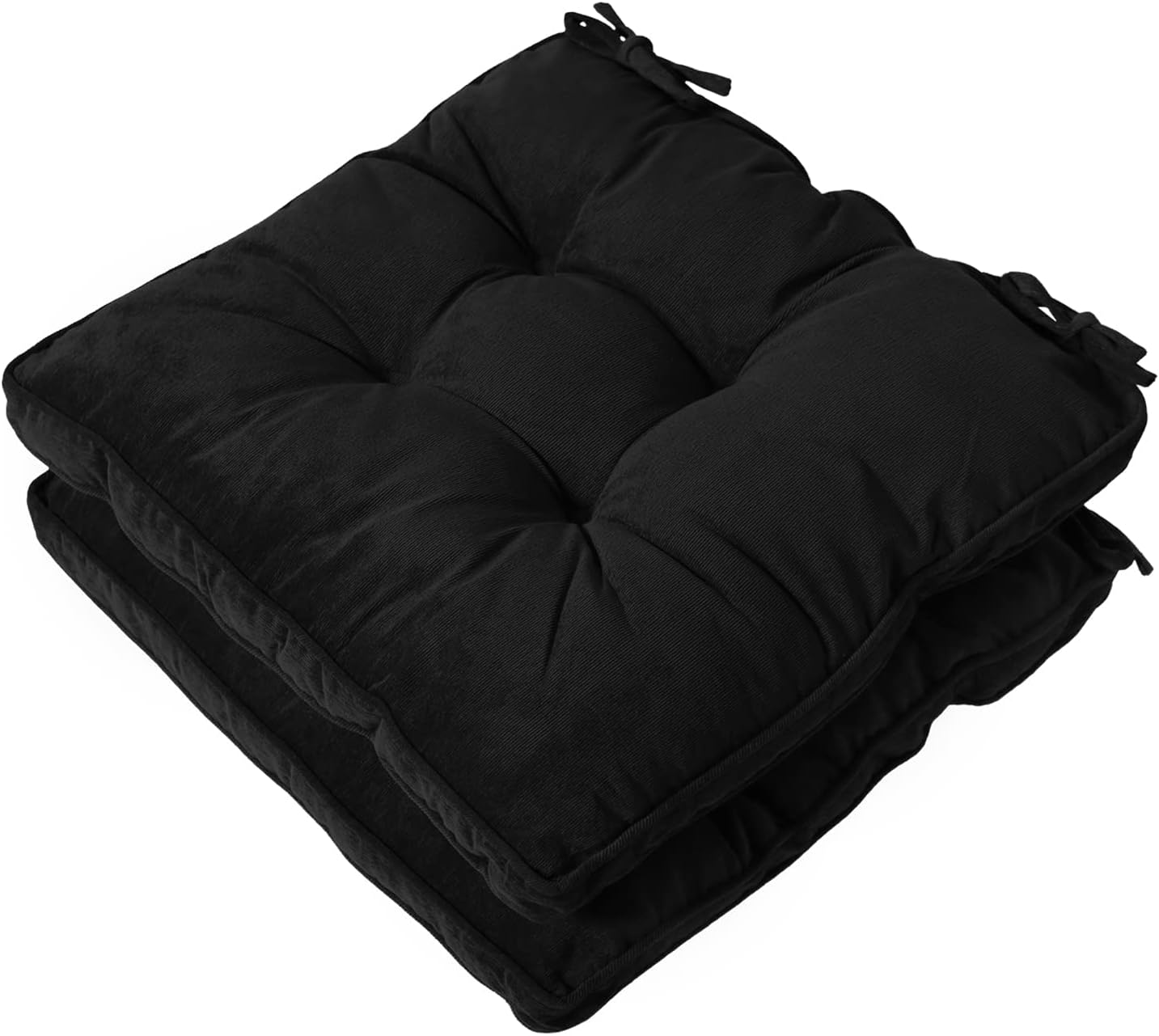 Tiita 18x18 Inch Cushions Chair Pads with Ties, Square Seat Floor Pillows Pad for Outdoor Kitchen Dining Chairs with Ties Set of 2, Black