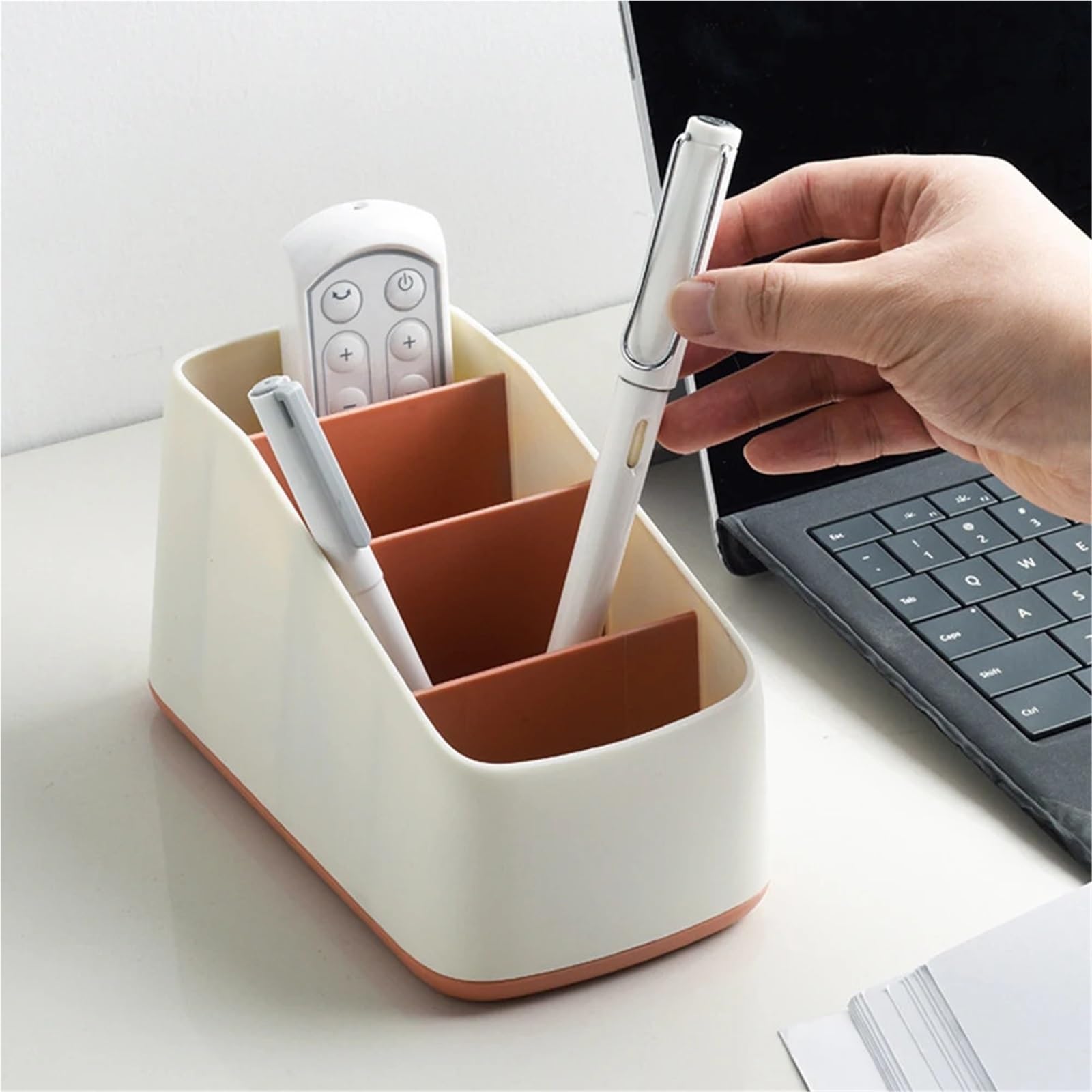 Support de télécommande TV, boîte de rangement de Table, 4 grilles, organisateur de bureau bien rangé, boîte d'organisation de bureau divers, 2 pièces(Yellow)
