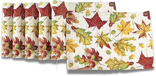 Home Decor Harvest Blessed Black White Checkered Placemats, Set of Six (6) Colorful Tapestry Weave Fabric for The Holiday's, Thanksgiving, Autumn