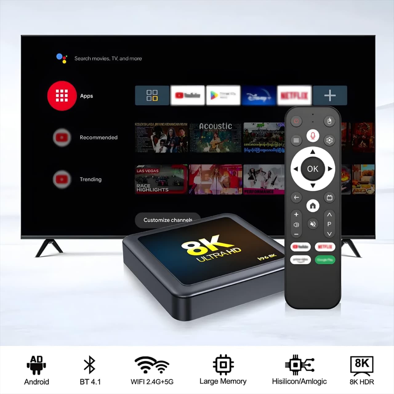 Omexcart Smart TV Box, 4K UHD HDR10, Android 14, 2GB RAM 32GB