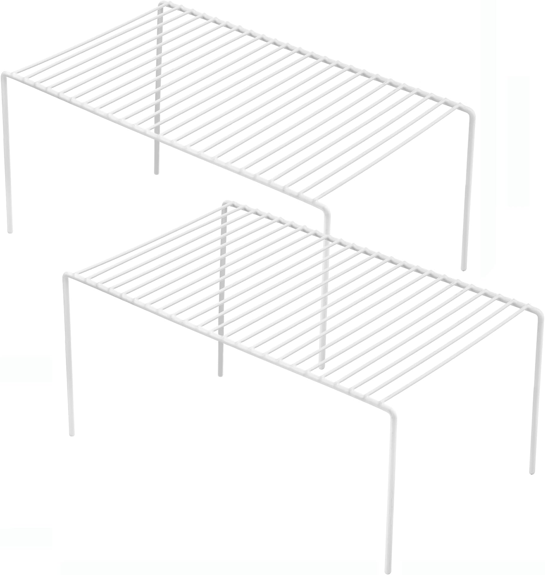 iPEGTOPSet of 2 Mini Kitchen Cupboard Organiser, 10.6 x 5.1 Inch Freezer Cabinet Organization Storage Shelf Wire Rack, Steel Metal Shelves for Fridge Pantries Countertops Utensils -White