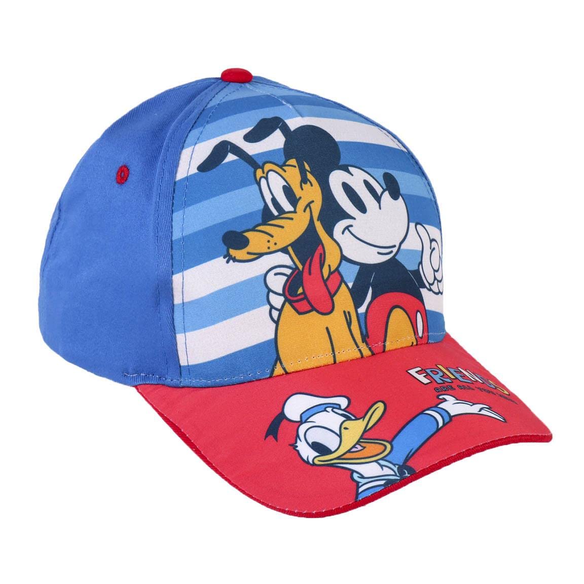 CERDÁ LIFE'S LITTLE MOMENTS Gorra Infantil de Mickey, Donald y Pluto - Color Rojo - Apta de 2 a 8 Años - Combina Algodón y Poliéster - Gorra para Niños con Velcro Trasero Ajustable - Producto Original Diseñado en España