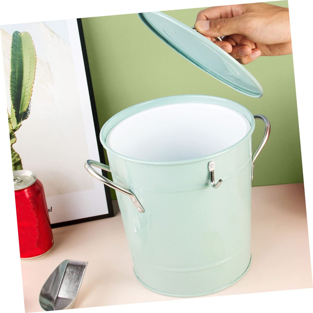 Alipis Cubo de Hielo Portátil Verde de Plástico y Hierro Asa | Ktv y Restaurante, Formato Portátil Juego, Diseño de Cubo Metálico para Servicio de Bebidas