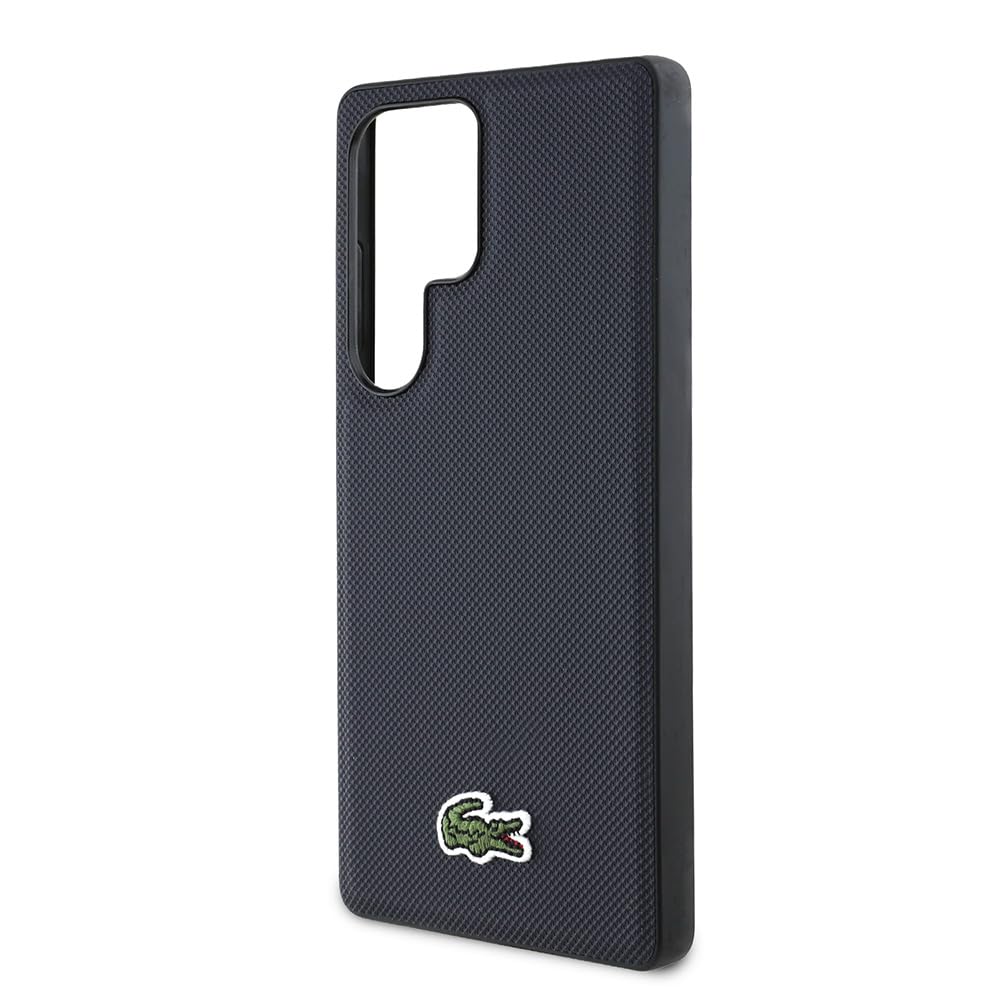 CG MOBILE Lacoste Iconic Petit Piqué Logo tissé Compatible avec MagSafe Coque pour Samsung Galaxy S25 Ultra (Bleu marine)