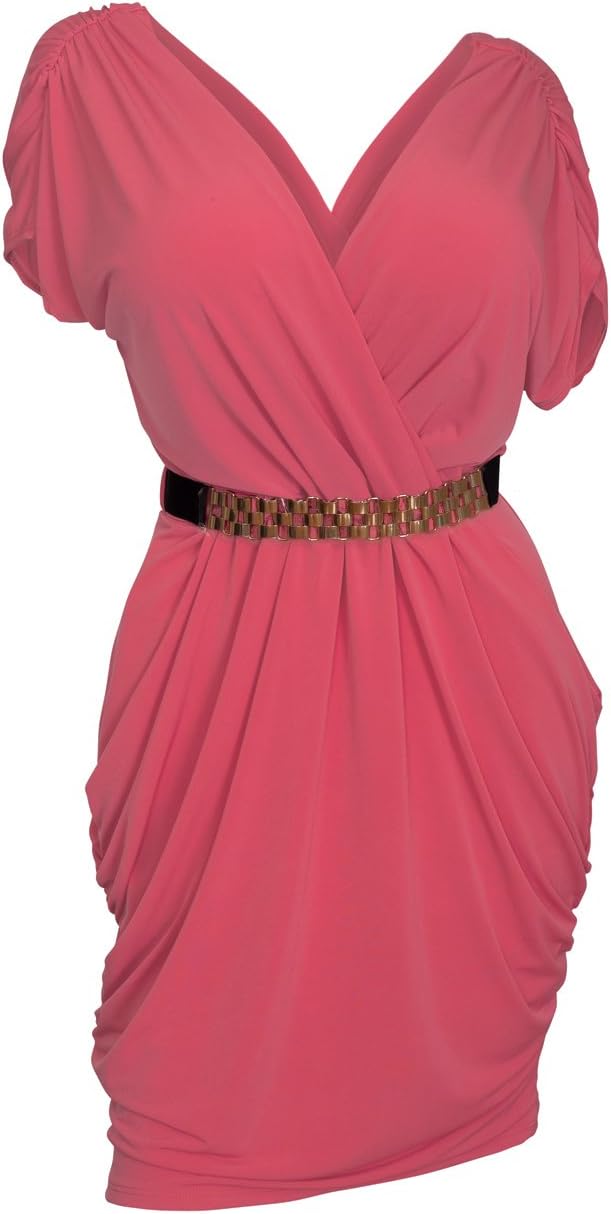 eVogues Plus Size Deep V-Neck Wrap Bodice Dress