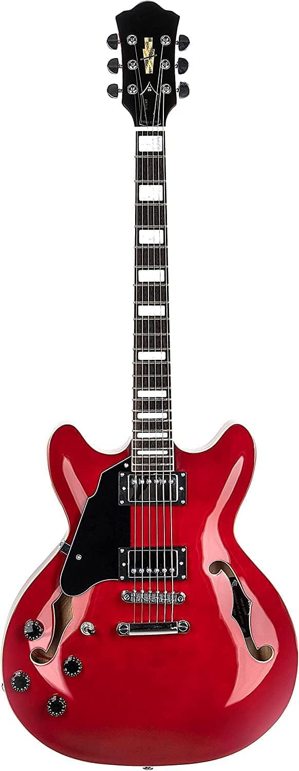 335スタイルエレキギター、フルスケール左利きエレキギター、セミホローボディギター、ローズウッドフレットボード、ステンレススチールフレットプロフェッショナルエレキギター(チェリーレッド)