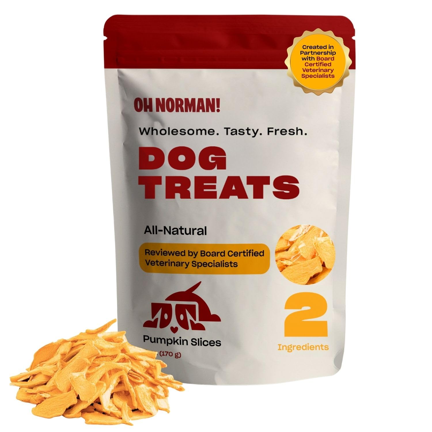 OH NORMAN! Two-Ingredient Pumpkin Dog Treats by Kaley Cuoco, Healthy Dog Treats for All Life Stages and Breeds, Air Dried, Ethically Sourced in Canada, 6 Oz