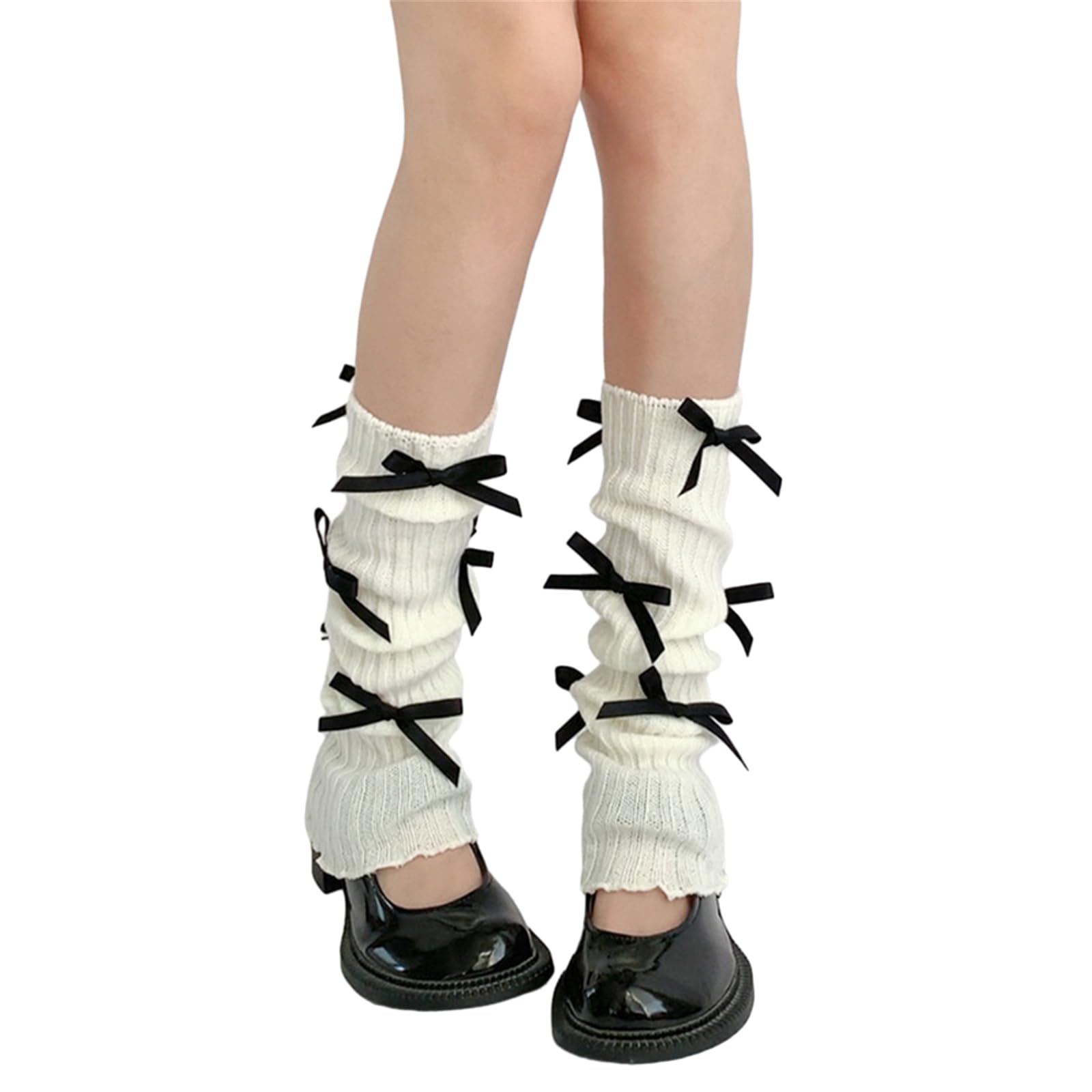 ZBIianxer Womens Lolitas Knit Long Socks Bow Leg Warmers Ballet Booties Socks Winter Warm Ankle Heap Socks Gifts