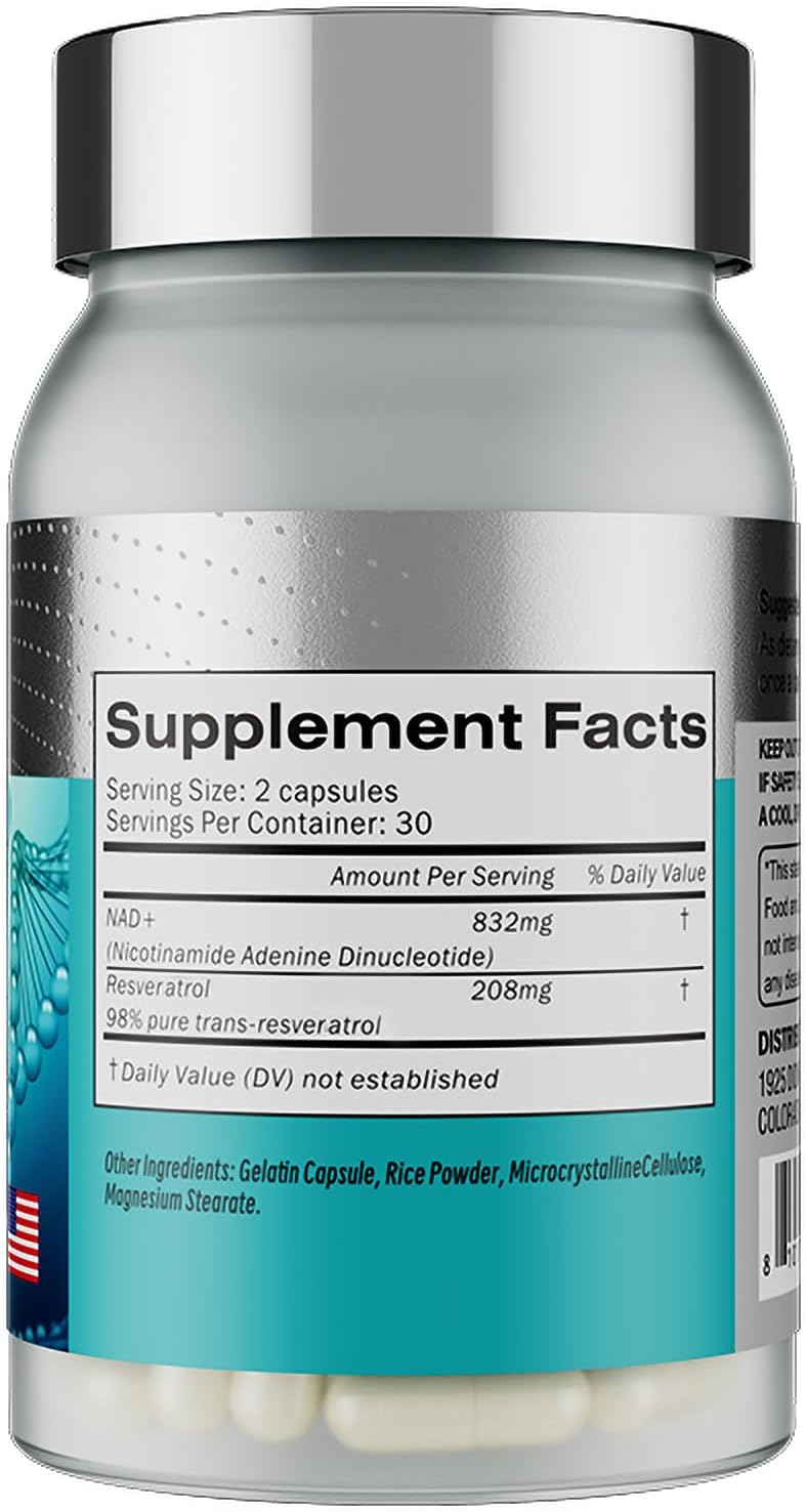 NAD+ Supplement for Women Men, NAD+ Resveratrol Supplement 1000mg, Pure Organic High Purity Liposomal NAD Plus Cell Regenerator - Support Energy & Healthy Aging, USA Made, 120 Capsules / 2 Packs