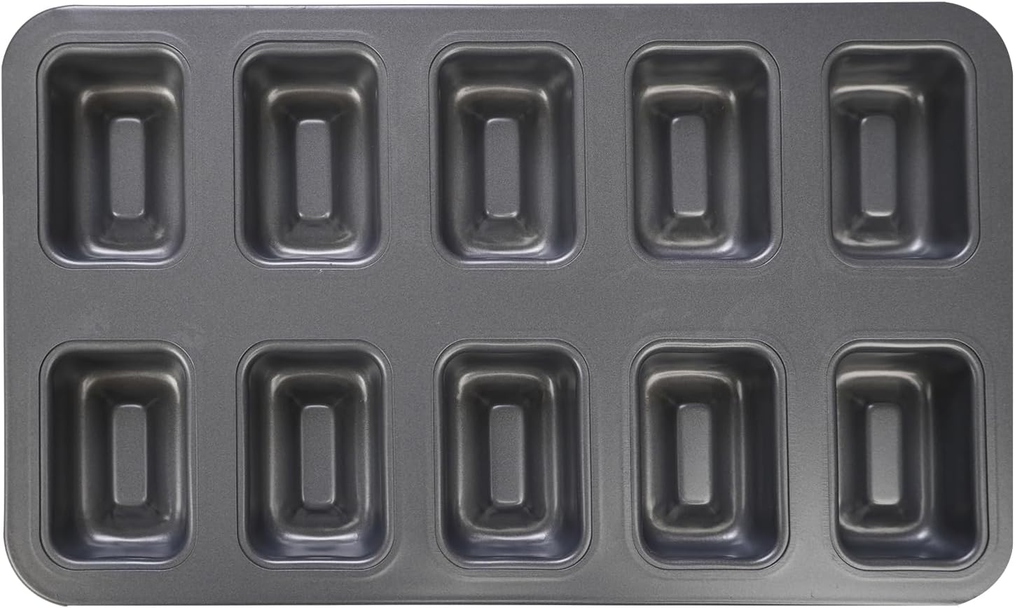 10 Cup Financier Cake Baking Pan Mini Brownie Bite Square Muffin Cupcake Small Banana Bread Loaf Meatloaf Cornbread Nonstick Madeleine Cookie All Edge Only Corner Individual Tin Tray Mold