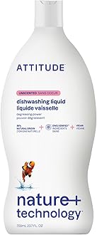 ATTITUDE Dish Soap, EWG Verified, Plant-Based & Vegan Dishwashing Liquid, Naturally Derived, Unscented, 23.7 Fl Oz