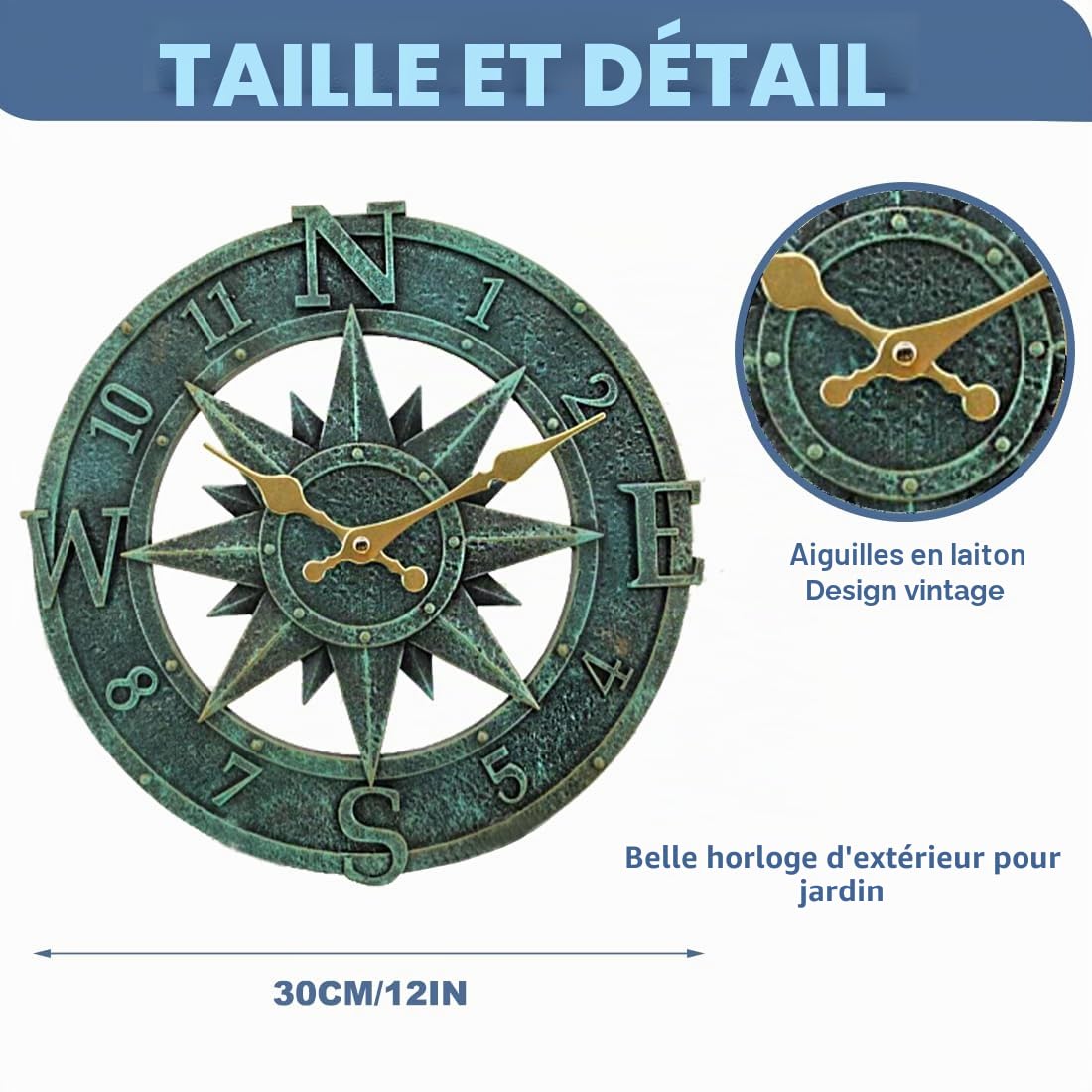 Horloge Murale D'extérieur 30 cm - Étanche Pour Jardin, Cuisine et Salon - Industrielle 3D - TC (Turquoise), TY1118