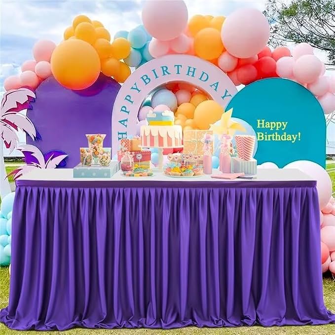 6ft Purple Table Skirts for Rectangle Tables Polyester Pleated Table Skirt Desk Skirts Ruffle Table Skirt Tablecloth for Wedding Birthday Party Baby Bridal Shower Banquet Table Decoration image 4