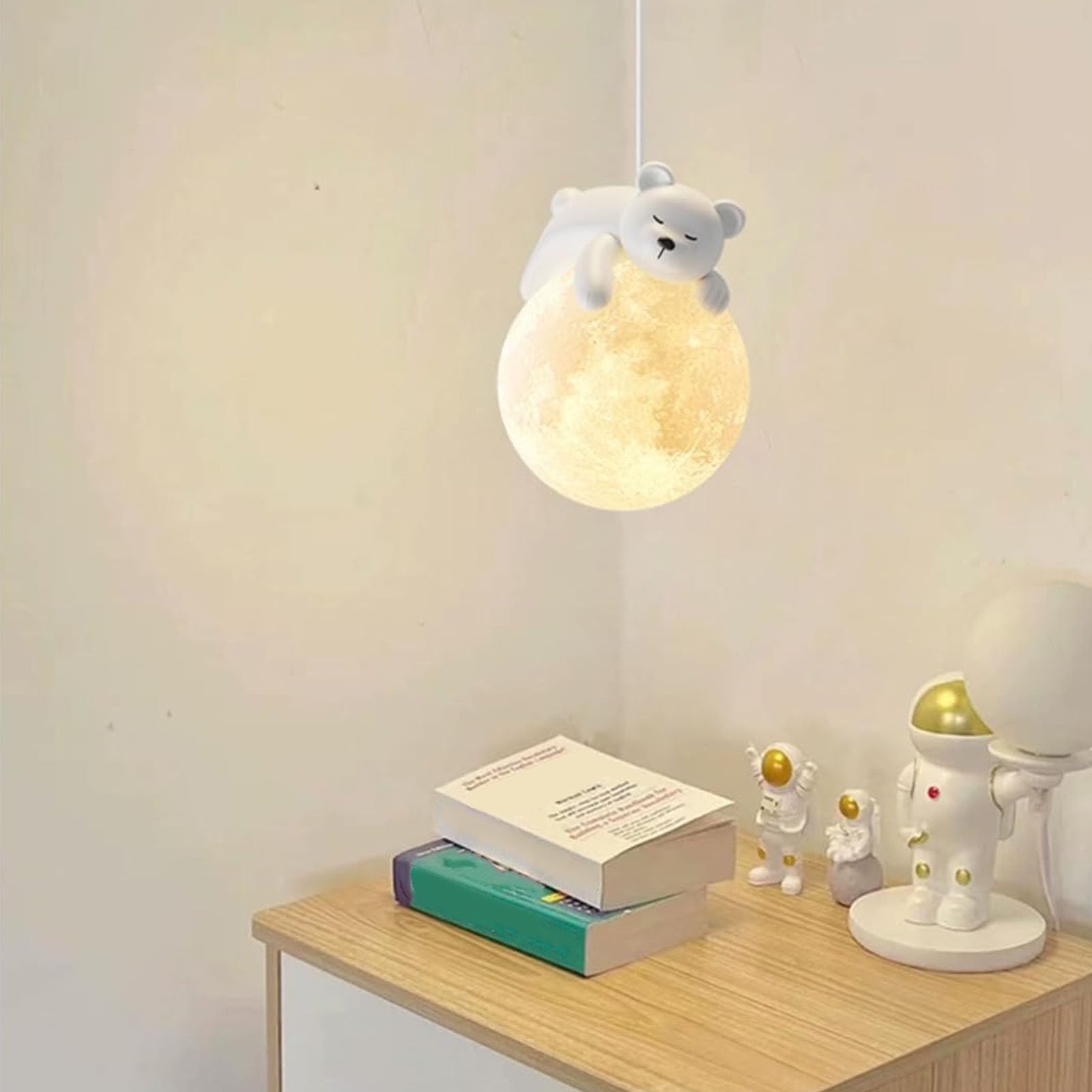 Naroote Mond-Pendelleuchte, 3D-Gedruckter Mond-Lampenschirm, Deckenleuchte mit Schlafendem Bären-Design, Stilvolle Hängelampe für Das Schlafzimmer, überraschung für Café, Hotel
