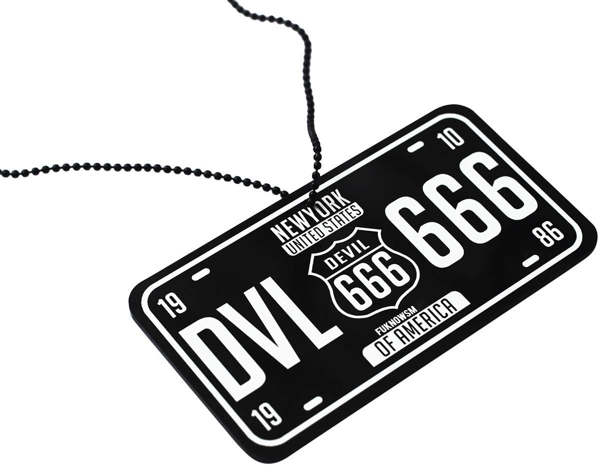 FameUs - Rectangular Shaped DVL 666 Acrylic Car Hanging. Double Sided Rear View Mirror Hanging, Color-Black & White - 4.4 x 2.4 x 0.2 Inches