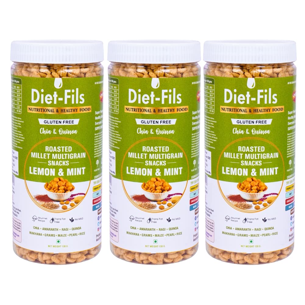 Diet-Fils Roasted Multigrain Snacks Lemon & Mint Combo | Gluten Free | Zero Transfat | Made with Quinoa Chia Ragi Makhana Gram Maize Pearl Millet Rice |(130 gmx3 Pack)-picture-19