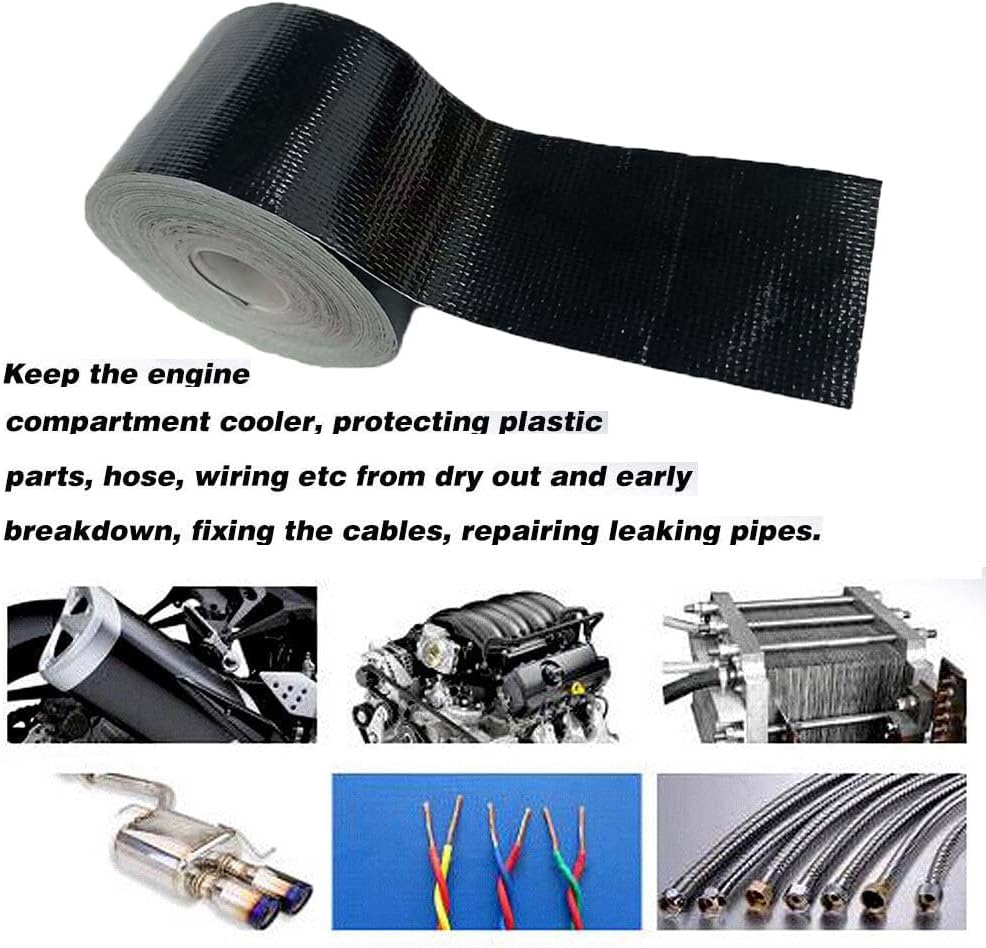 Xinhan (Gold,Silver,Black) Aluminum Foil Heat Shielding Tape High Temperature Heat Reflective Adhesive Backed Tape Compatible with Car Intake Pipe Engine Bay Hoses Wires Etc (Black, 2in x 30ft)
