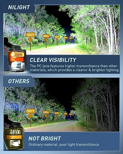 Image of Nilight Headlight Assembly Compatible with 2008 2009 2010 Ford F250 F350 F450 Super Duty Headlamps Replacement Black Housing Amber Reflector Clear Lens Driver and Passenger Side