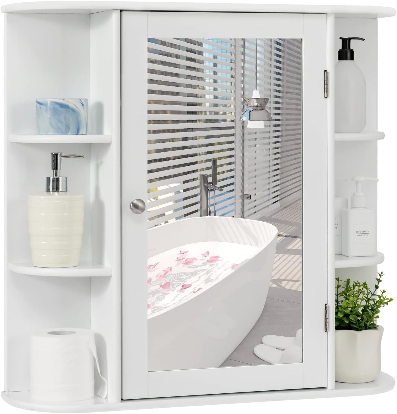 Multigot Bathroom Mirror Cabinet, Wall-Mounted Storage Cupboard with Adjustable Shelves, Single Door Organizer Unit for Living Room and Bedroom（White）