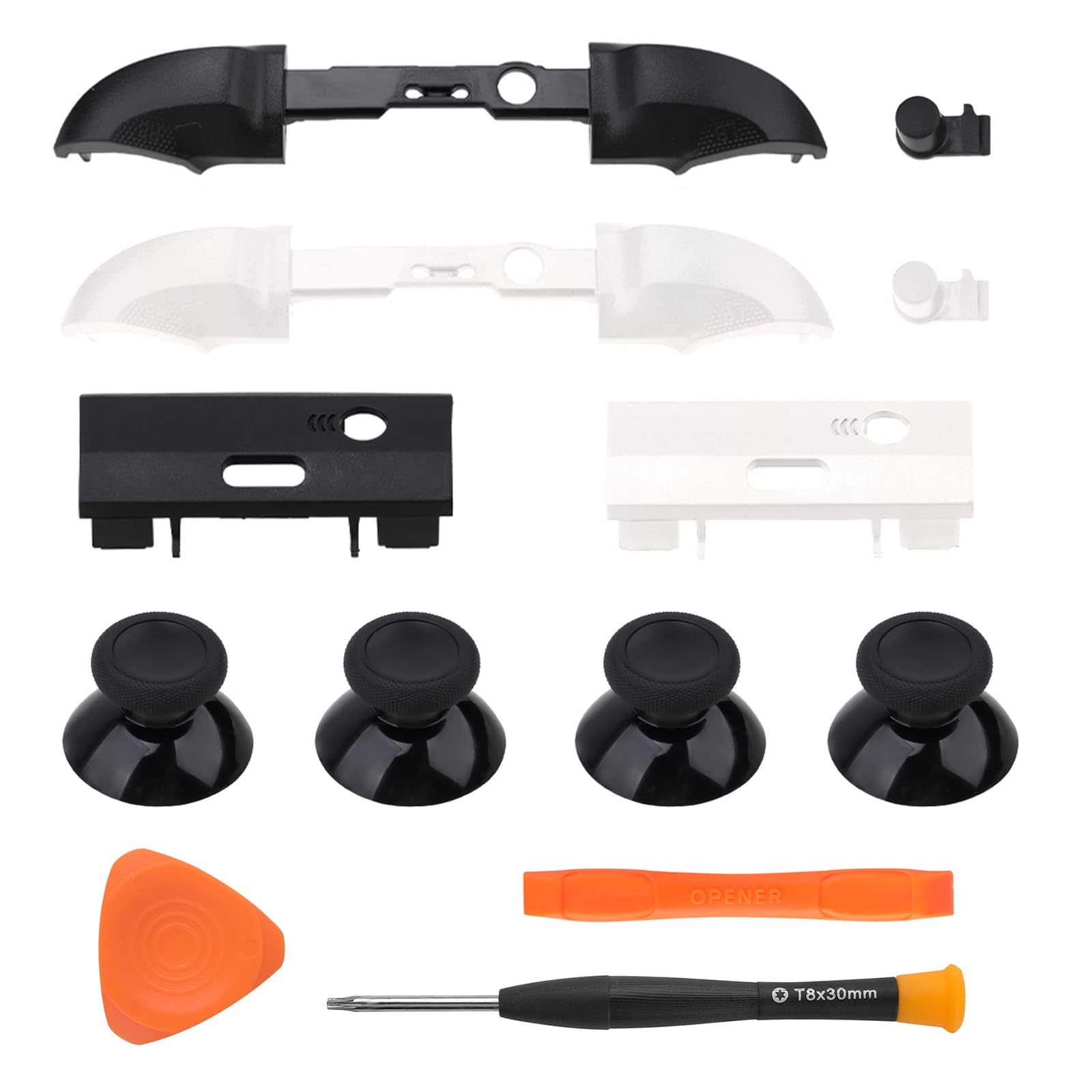 TOMSIN Bumpers & Thumbsticks Replacement LB RB Button for Xbox Series X/S Controllers (6 Pcs)(Black & White)