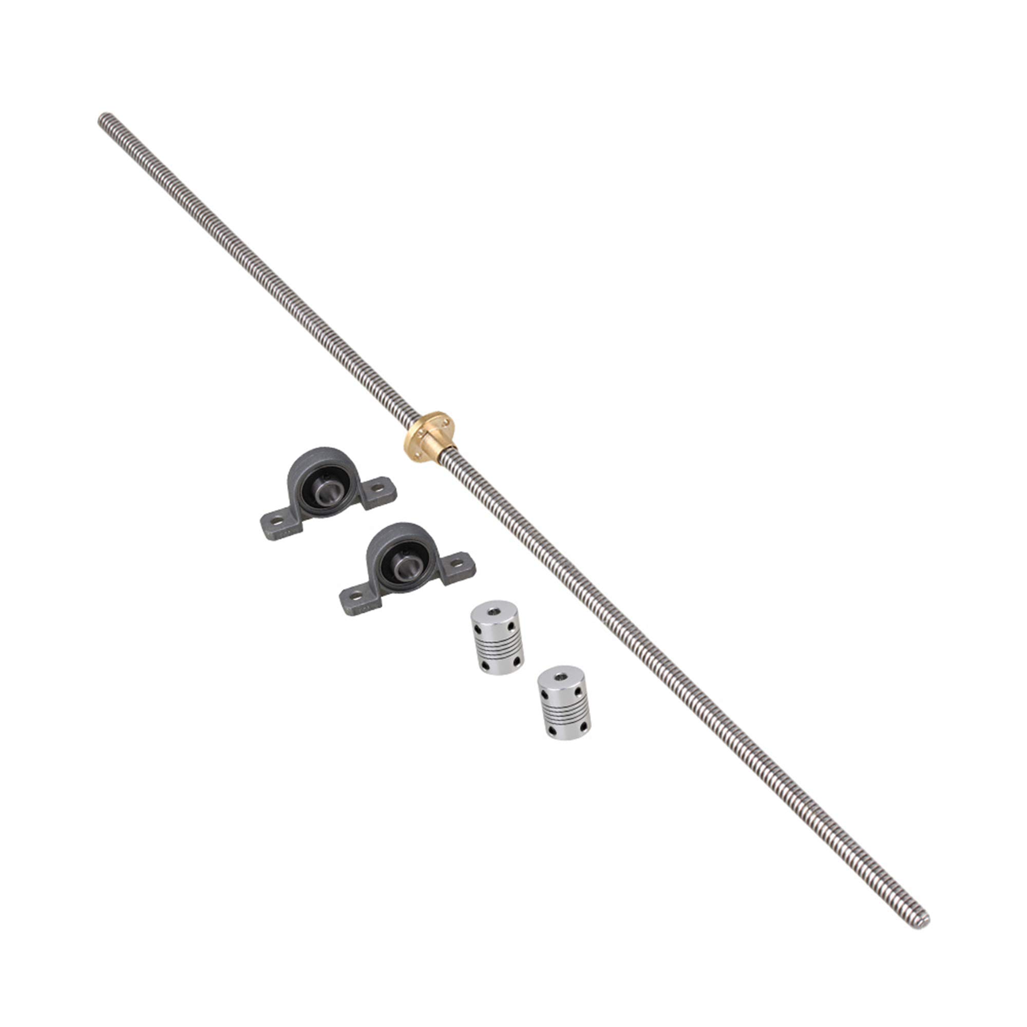 CNBTR500mm Length 8mm Dia Horizontal 2mm Lead Screw Nut Pillow Block Bearings & Flexible Shaft Coupling Set