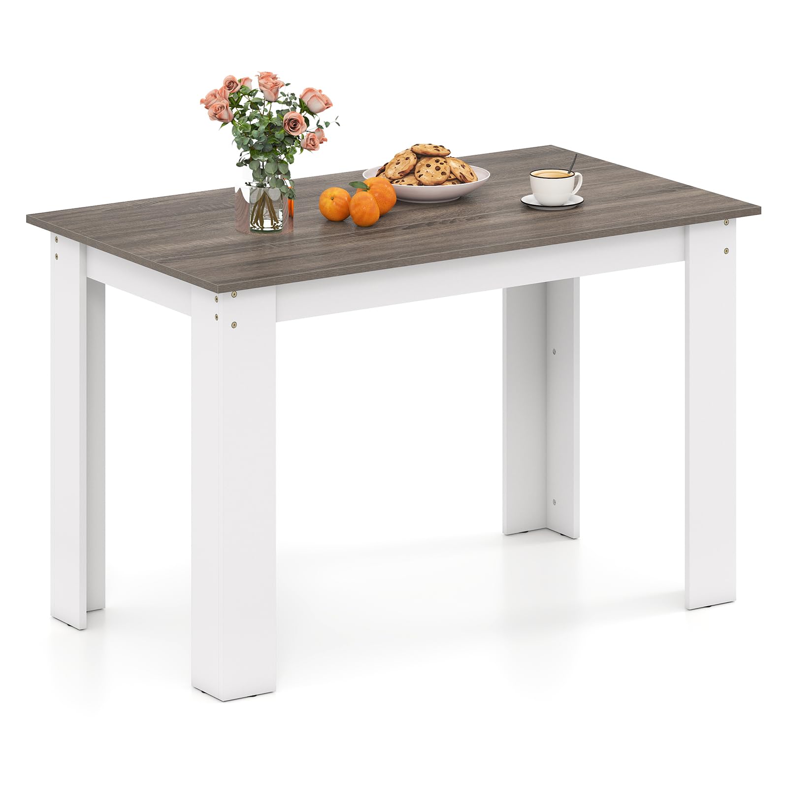 GIANTEX Tavolo da Pranzo Rettangolare in Legno, 120 x 70 cm, per 4-6 Persone, Scrivania per Sala da Pranzo e Cucina, Bianco + Grigio