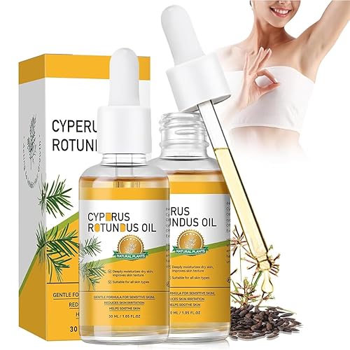 Aceite Cyperus Rotundus, 2 unidades de aceite Cyperus Rotundus para depilación 100% natural de Chipre con gotero, reduce el crecimiento del cabello,