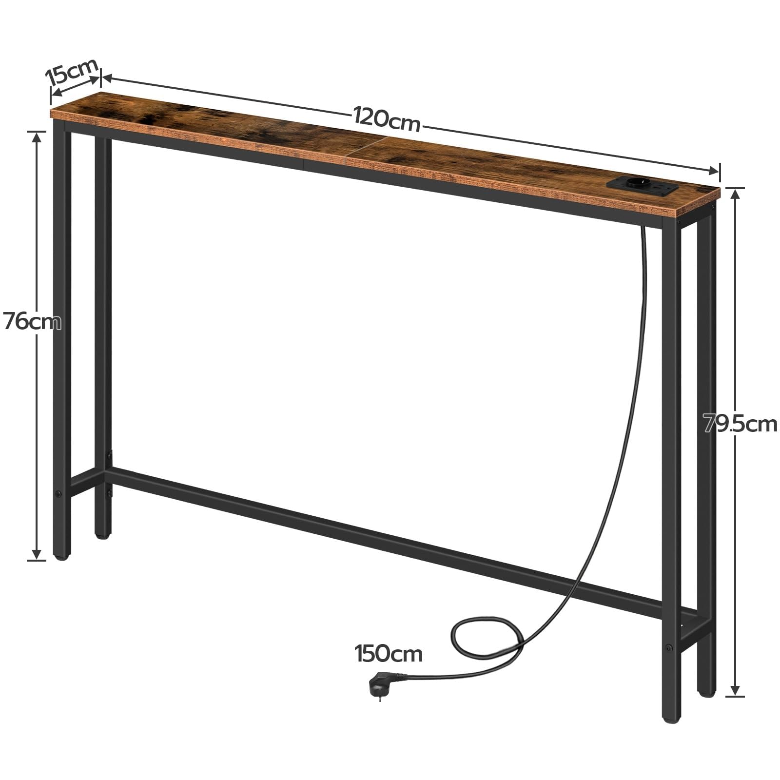 HOOBRO Console Meuble avec Multiprise (1 AC, 1USB-A, 1 Type-C), Table Console étroite avec Station de Charge, Bout de canapé, Table derrière Le canapé, pour Hall, Marron Rustique et Noir EBF15CXG01G1