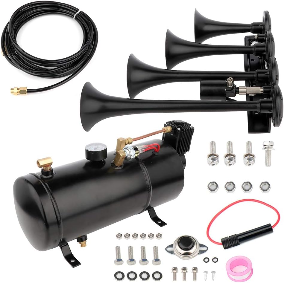 super loud Train/Truck Horn Full Systems 4 Trumpet Train Horn for Any 12V Vehicles Trucks Lorrys Trains Boats Cars Vans Kit