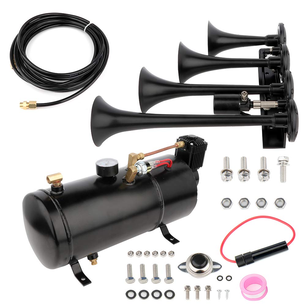 super loud Train/Truck Horn Full Systems 4 Trumpet Train Horn for Any 12V Vehicles Trucks Lorrys Trains Boats Cars Vans Kit