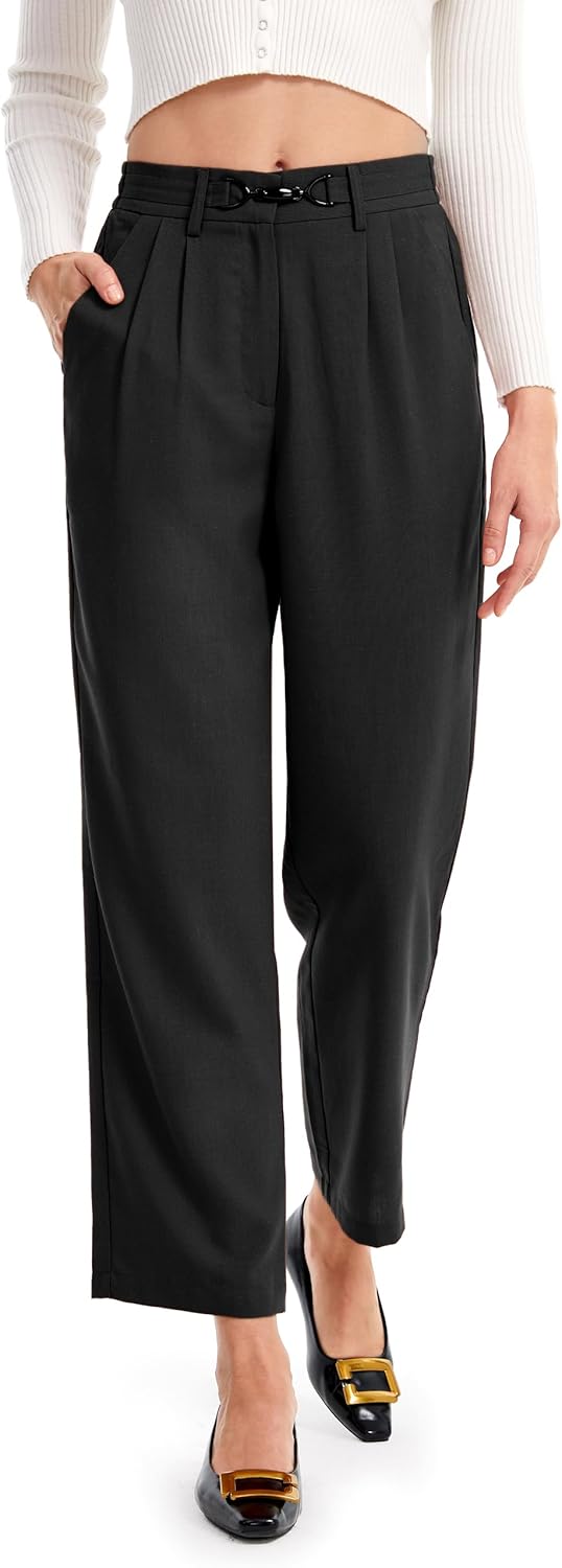 AFITNE Womens Linen Wide Leg Pants High Waist Casual Loose Palazzo Pants with Pockets Flowy Lounge Work Pants 28”