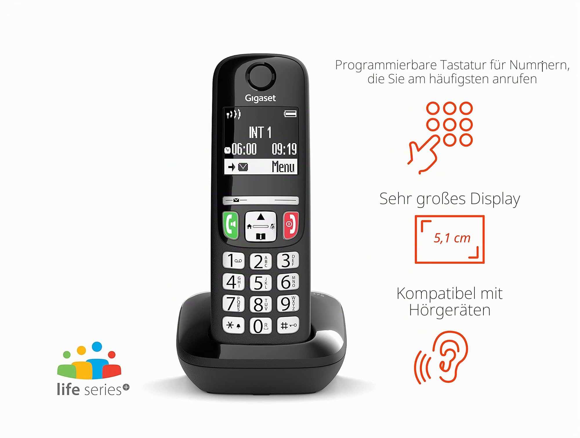 Gigaset E275 Duo – Zwei DECT-Telefone – schnurlos – große Tasten und Zahlen – kompatibel mit Hörgeräten, Schwarz [italienische Version]