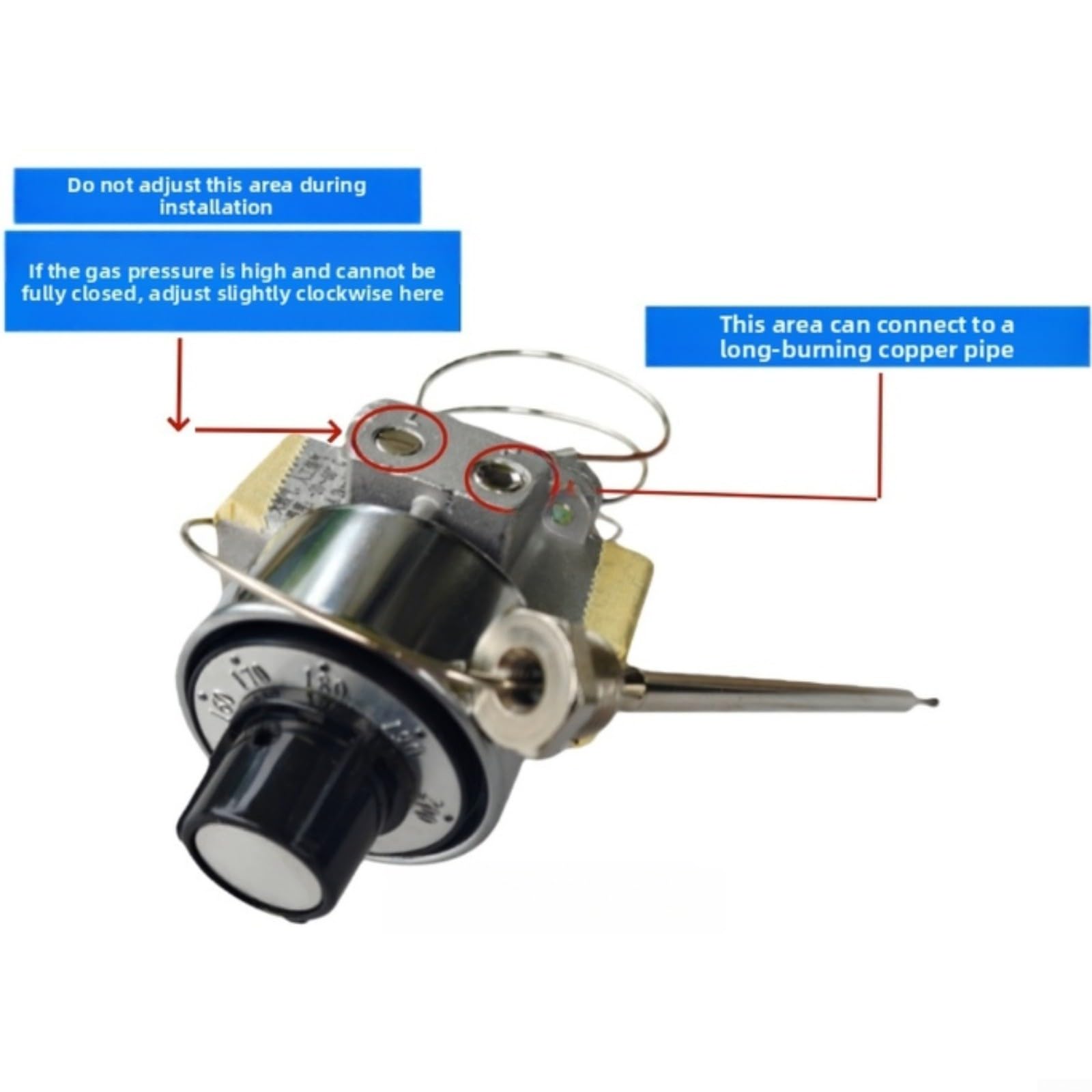 1 válvula de control de temperatura de termostato para freidora de gas, rango de 150 a 200 °C, construcción de metal, compatible con puertos de gas de 4 puntos, para cocina profesional