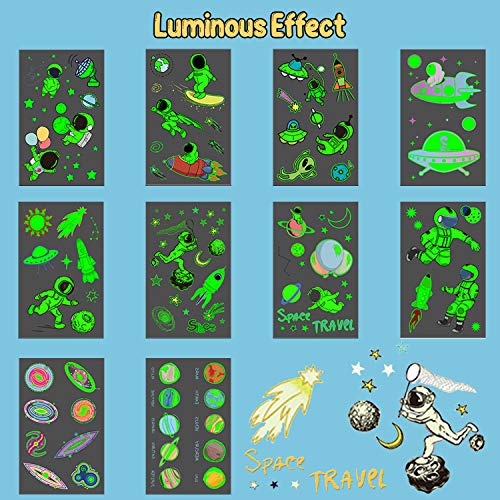 Space Party Supplies, Solar System Luminous Temporary Tattoos For Boys, Space Glow Birthday Party Decorations Favors For Kids, Space Fake Tattoos Stocking Stuffers Accessories (10 Sheets) #TOP2