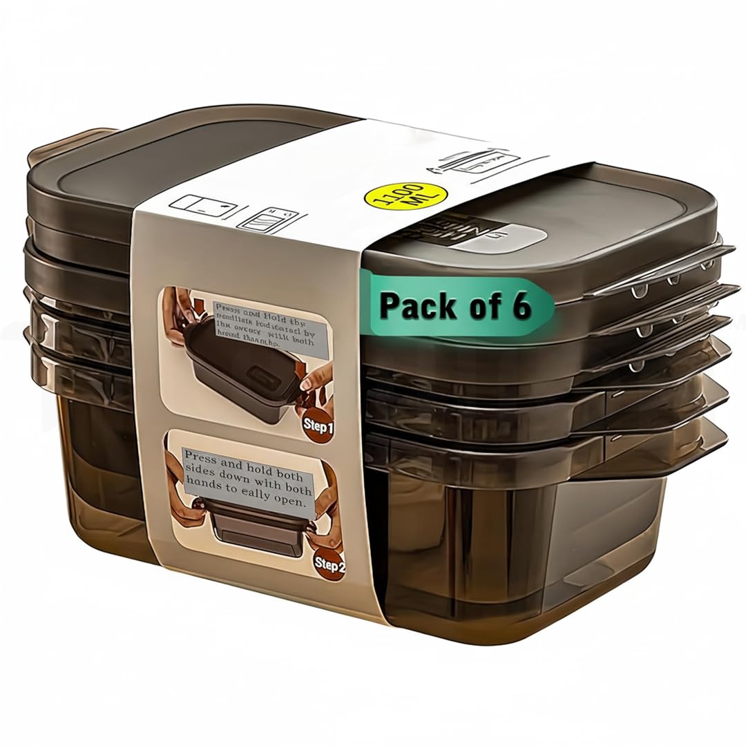 TRUBILLION CrisperBox, Pack of 6 Fridge Storage Containers, 1100ml, Freezer Safe,BPA Free,Food Grade Boxes for Kitchen Meal Prep,Vegetables,Fruits, Snacks,Leftovers,Stackable Space Saving Organizer
