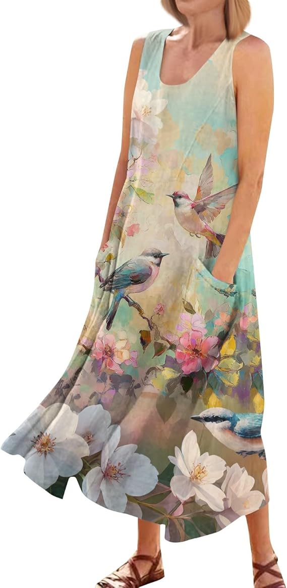 Plus Size Cotton Linen Summer Dresses for Curvy Women 2025 Sleeveless Maxi Vacation Beach Sundresses with Pockets