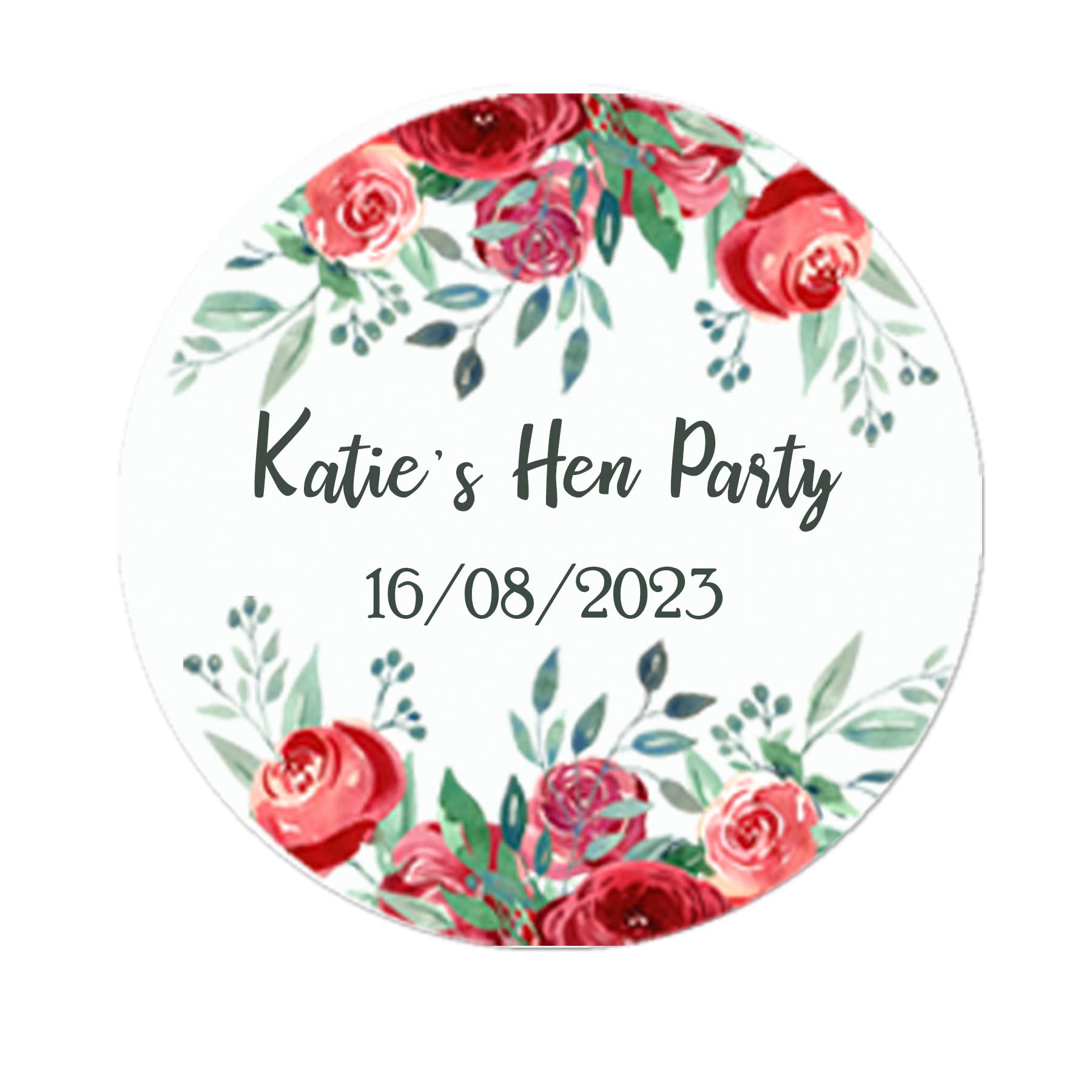Treasured Forever Red 35 Personalised Floral Hen Party Bridal Shower Stickers - Thank You Sweet Cone Bags Favour Luxury (Red)