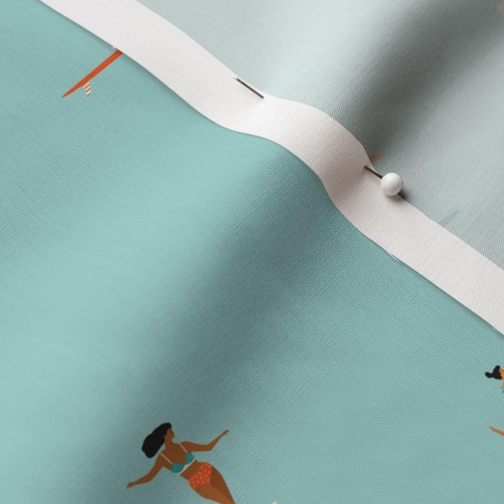 Spoonflower Fabric - Surfers Light Blue Cute Girl Summer Beach Women Hawaii Swim Ocean Printed on Cotton Poplin Fabric by The Yard - Sewing Shirting Quilting Dresses Apparel Crafts
