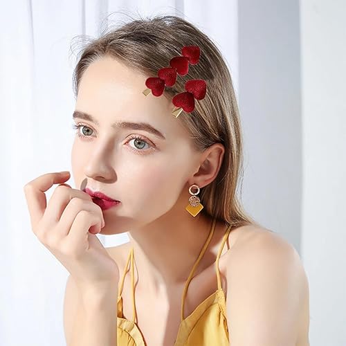Miniatura 4 de 4 pinzas para el cabello con forma de corazón dulce para el día de San Valentín, horquilla de terciopelo a la moda, pinzas laterales sólidas para