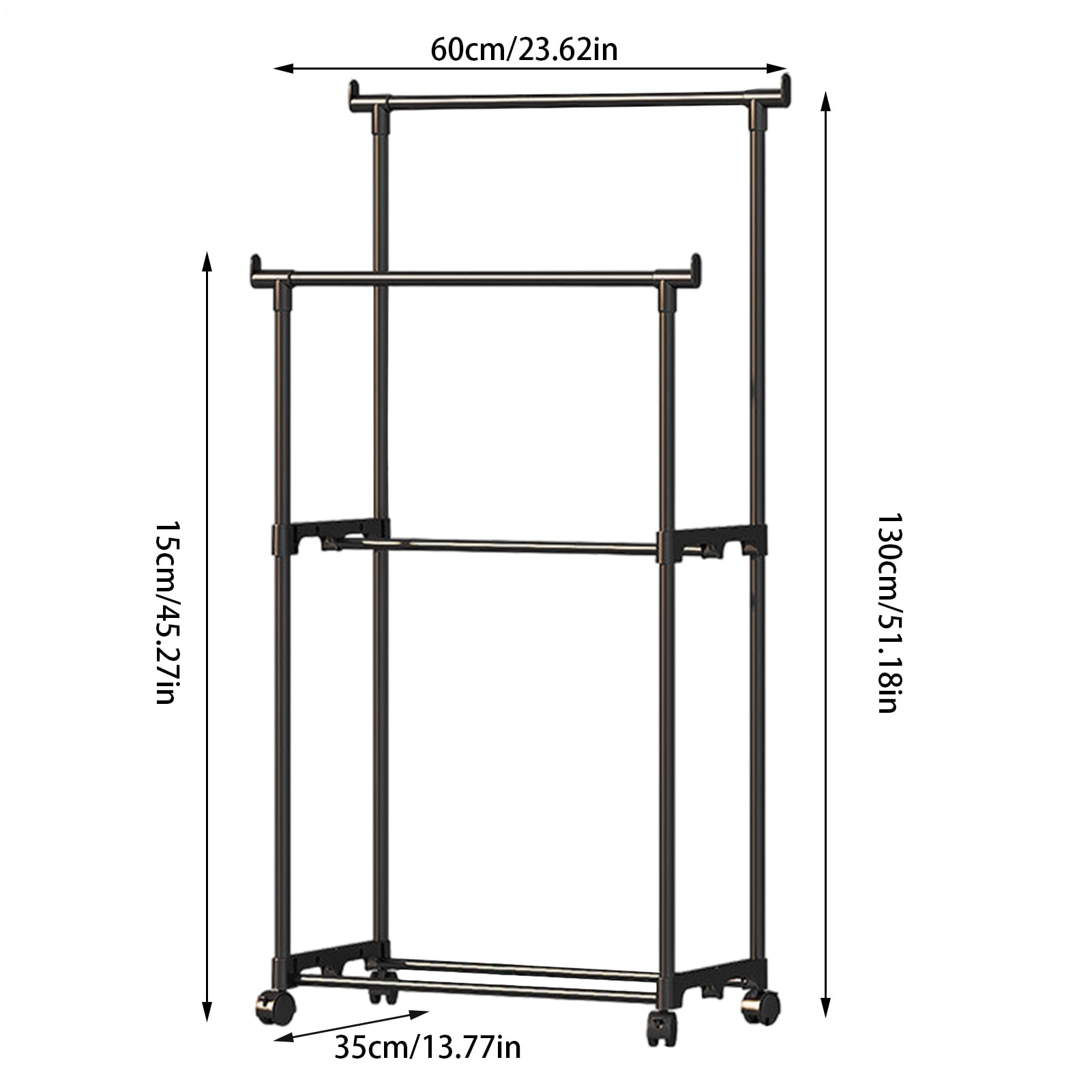 Burro De Ropa - Colgador De Vestimenta, Guardarropa | Soporte De Ropa Con Doble Barra Reforzada, Organizador De Vestuario Con Ruedas Giratorias Para Baño, Balcón, Habitación Juvenil, Garaje