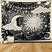 Dremisland Sonne und Mond Wandteppich Wandbehang Schwarz Mandala Tuch Wandtuch Brennende Sonne mit Sternen Floral Mystic Aesthetic Tapisserie für Schlafzimmer Wohnzimmer(Schwarz, L/148X200 cm)