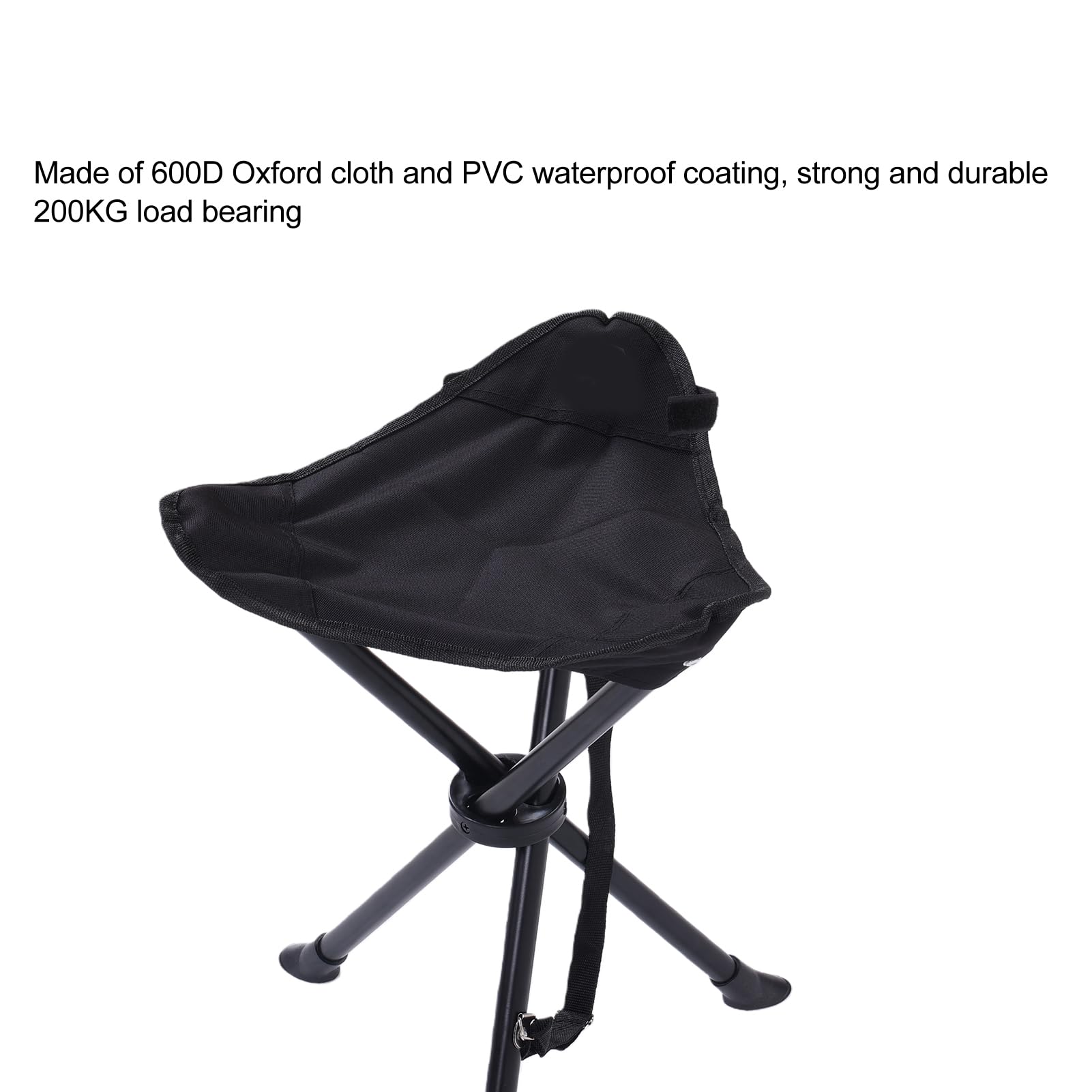Sgabello pieghevole con treppiede, antiscivolo, portatile, sedia pieghevole per campeggio, pesca, picnic, carico 200 kg, rivestimento impermeabile in PVC (nero)