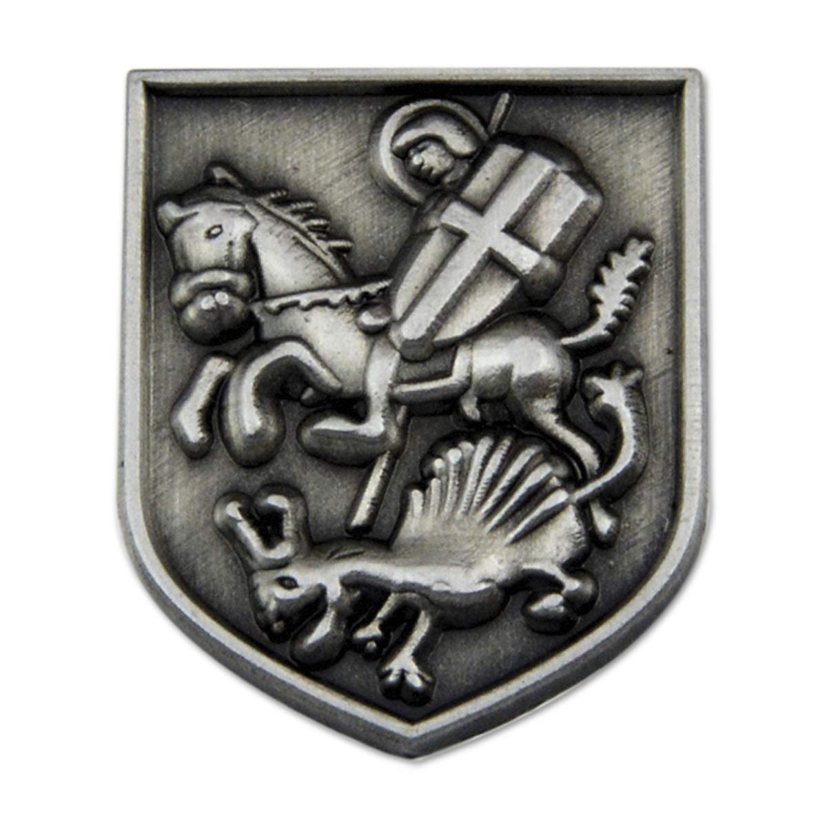 St. George Slaying Dragon Lapel Pin - [Antique Silver][3/4'' Tall]