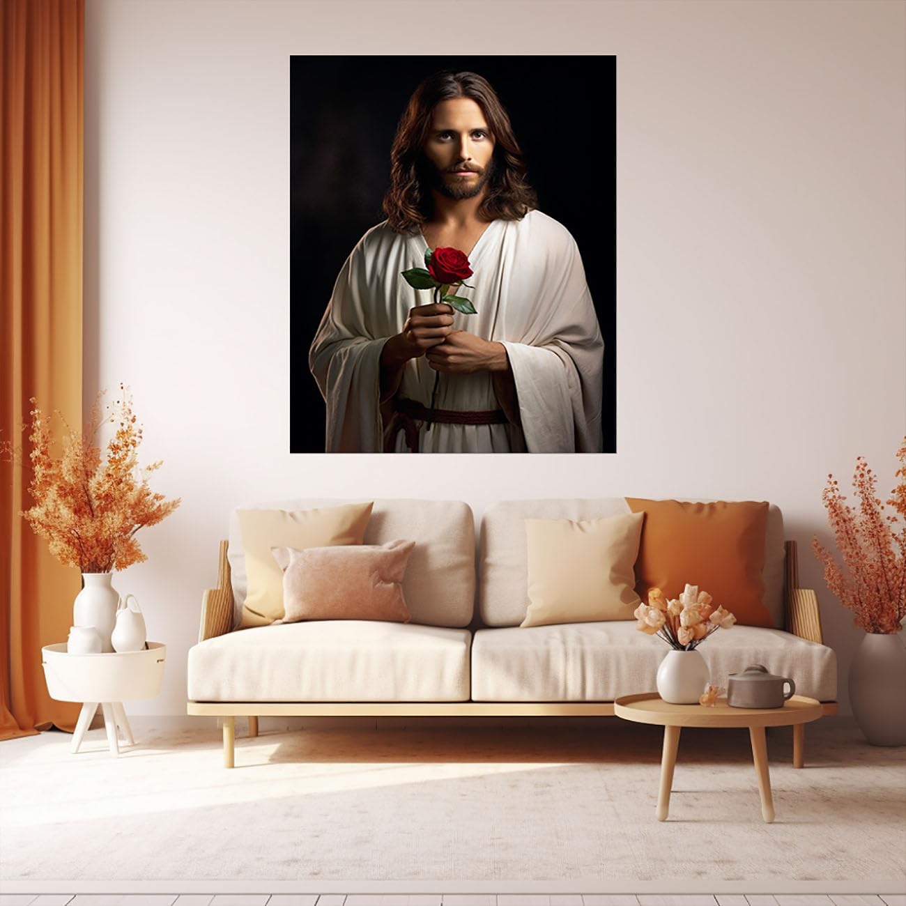 WIKEO Sztuka ścienna płótno malarstwo Jezus obraz portret Jezusa salon dom religia ściana malarstwo dekoracyjne Jezus Bóg obraz plakat (czarny 8-40 x 60 cm oprawiony
