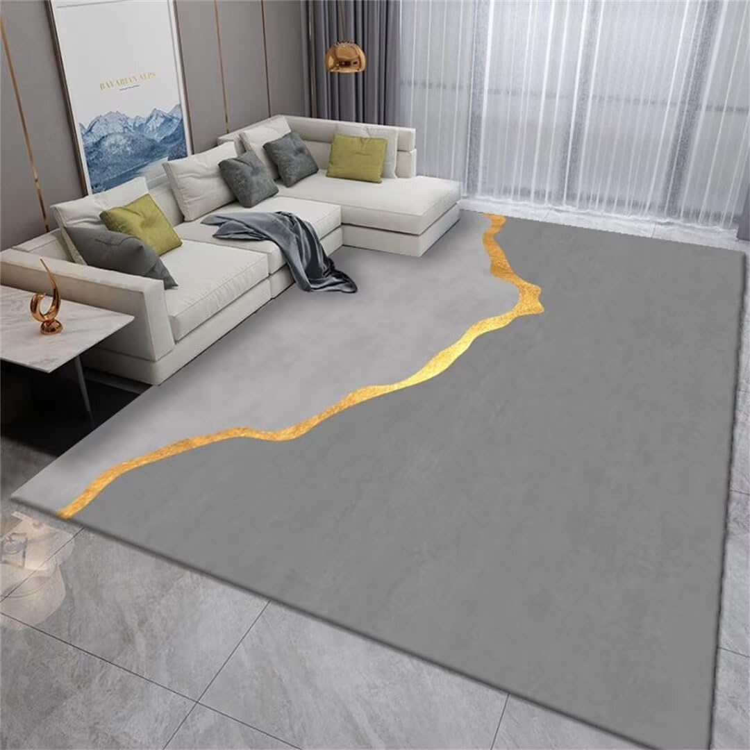 Tapis d'extérieur et intérieur minimaliste jaune aux lignes dorées