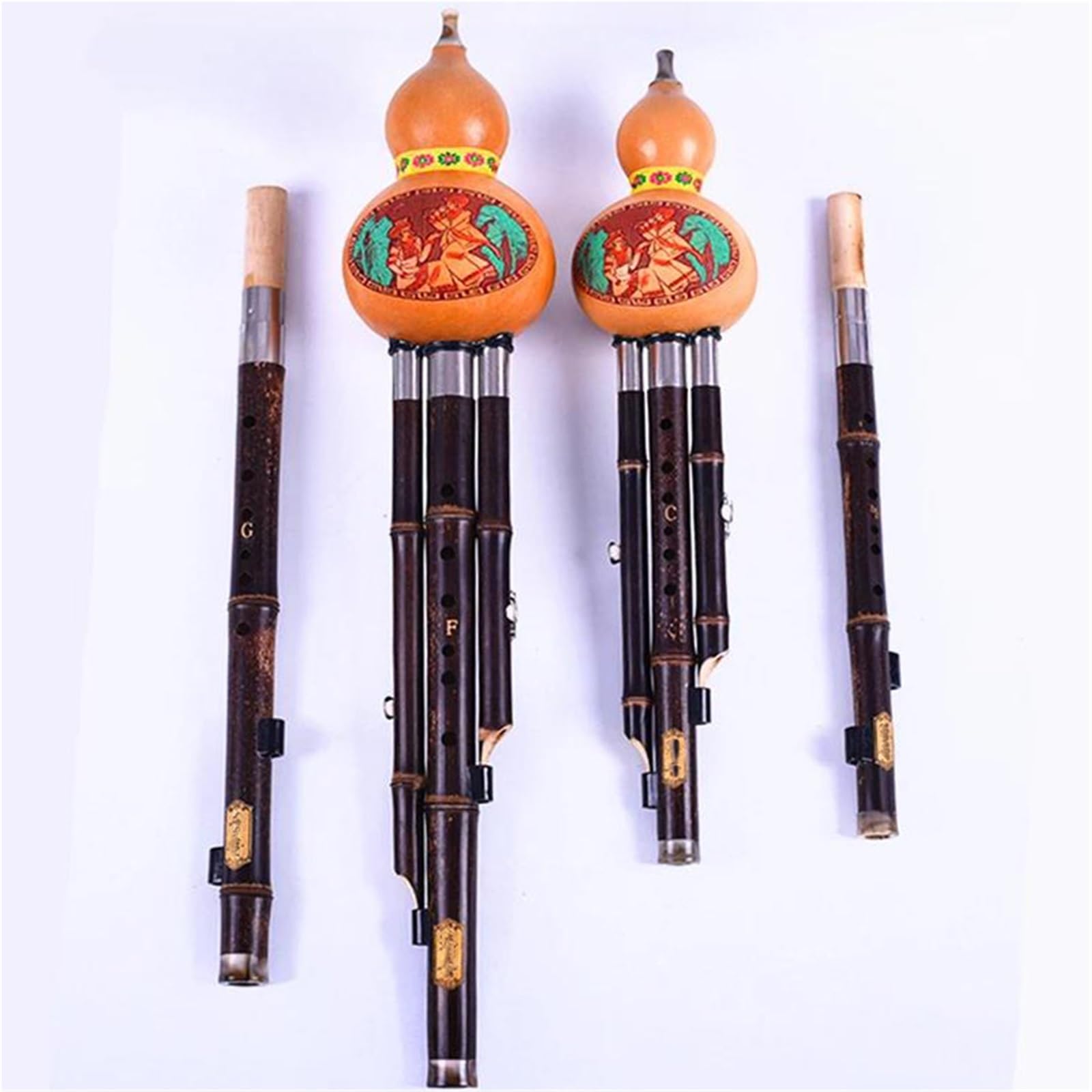 Instrumento De Flauta Hulusi Flauta Hulusi De Dos Tonos Tubo Doble De Bambú Púrpura Llave C Y B Calabaza Instrumento Popular Llave Profesional Calabash F Y G(Bb+c)