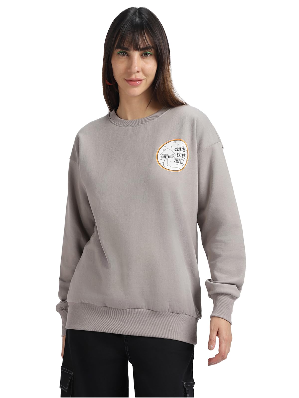 juneberry Cotton Poly Fleece Regular Fit Orange & Pink Graphic Print Sweatshirt for Women-picture-40